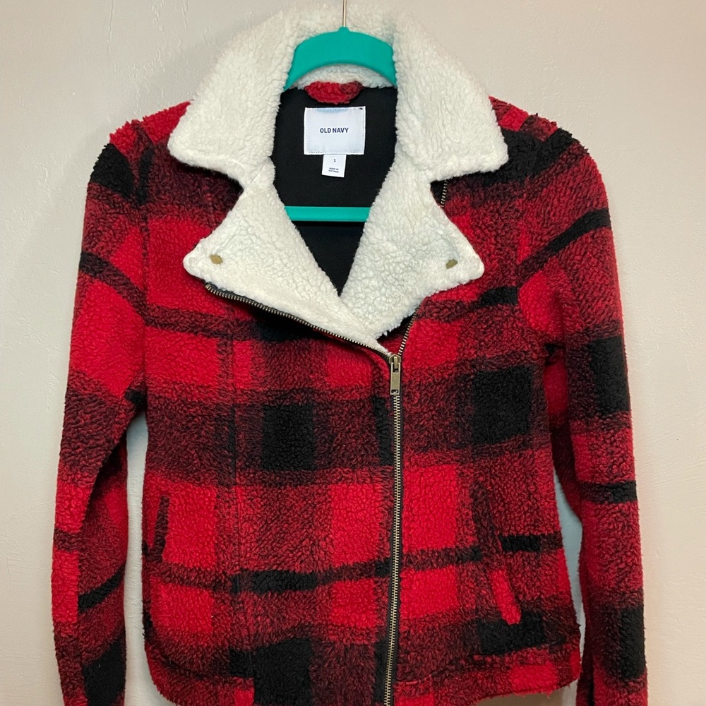 Old Navy Plaid Sherpa Moto Jacket Sz Small